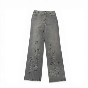 Chanel SS24 Embroidered Floral Cut Out Flared Grey Denim Sample