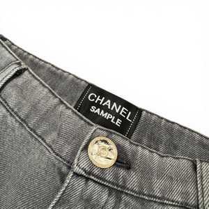 Chanel SS24 Embroidered Floral Cut Out Flared Grey Denim Sample