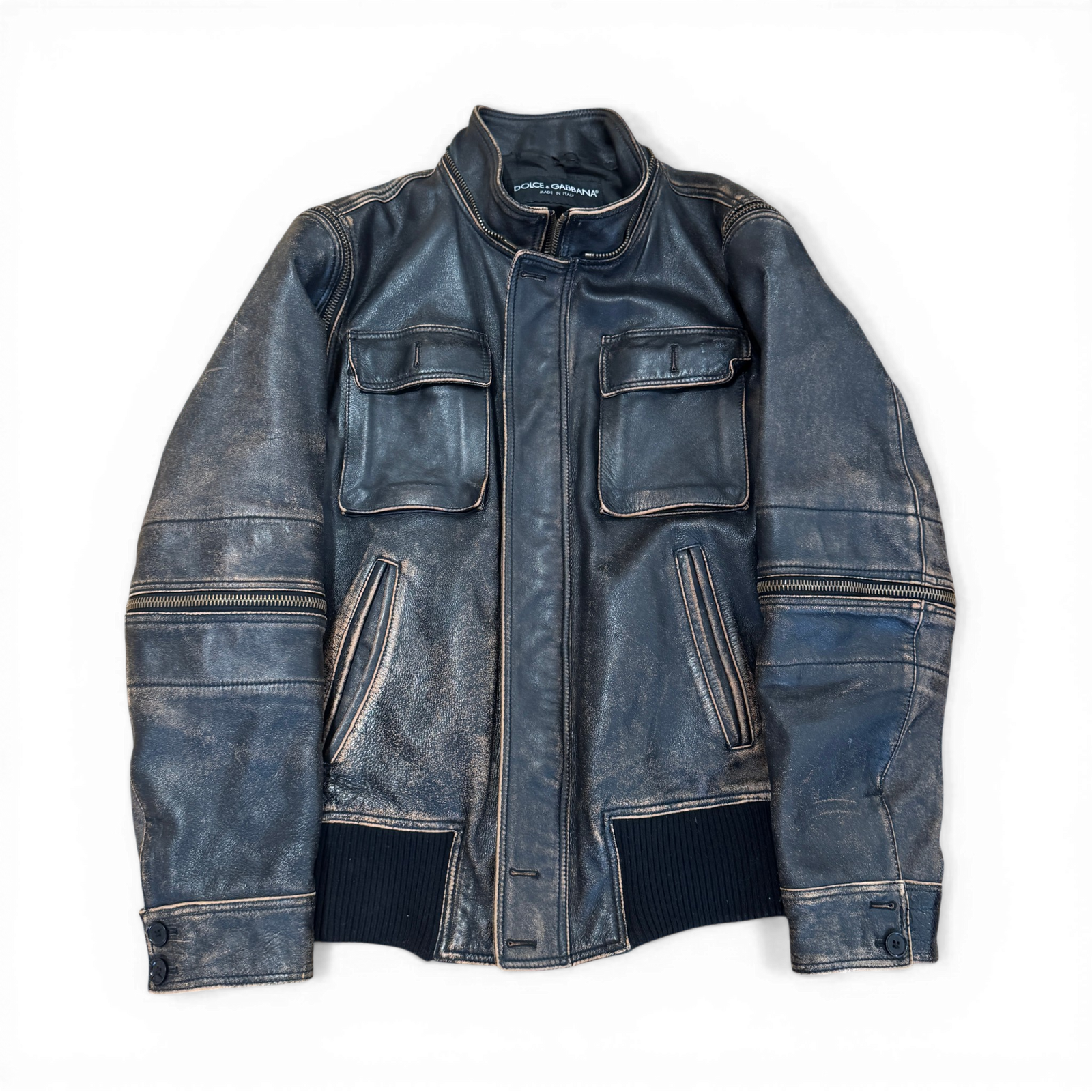 Dolce & Gabbana AW03 Distressed Multi Zip Leather Jacket