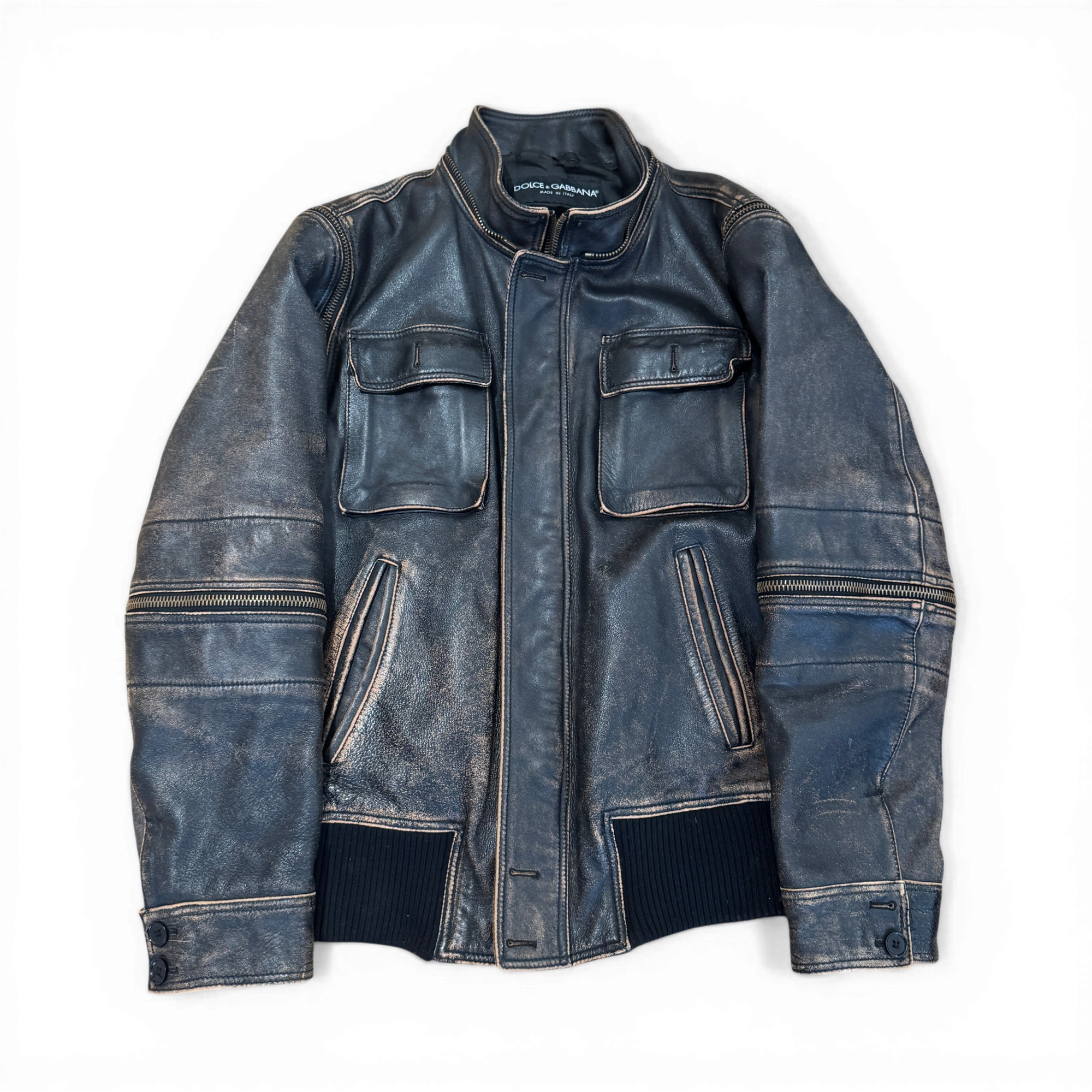 Dolce & Gabbana AW03 Distressed Multi Zip Horsr Leather Jacket