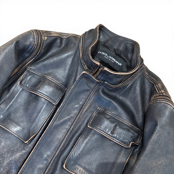 Dolce & Gabbana AW03 Distressed Multi Zip Horsr Leather Jacket