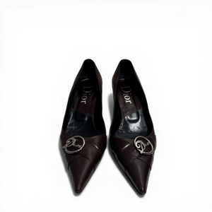 Christian Dior by John Galliano 2002 Metal Logo Chocolate Heels