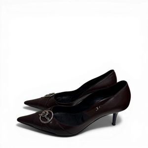 Christian Dior by John Galliano 2002 Metal Logo Chocolate Heels