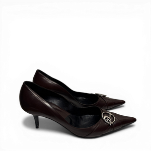 Christian Dior by John Galliano 2002 Metal Logo Chocolate Heels