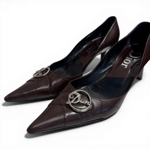 Christian Dior by John Galliano 2002 Metal Logo Chocolate Heels