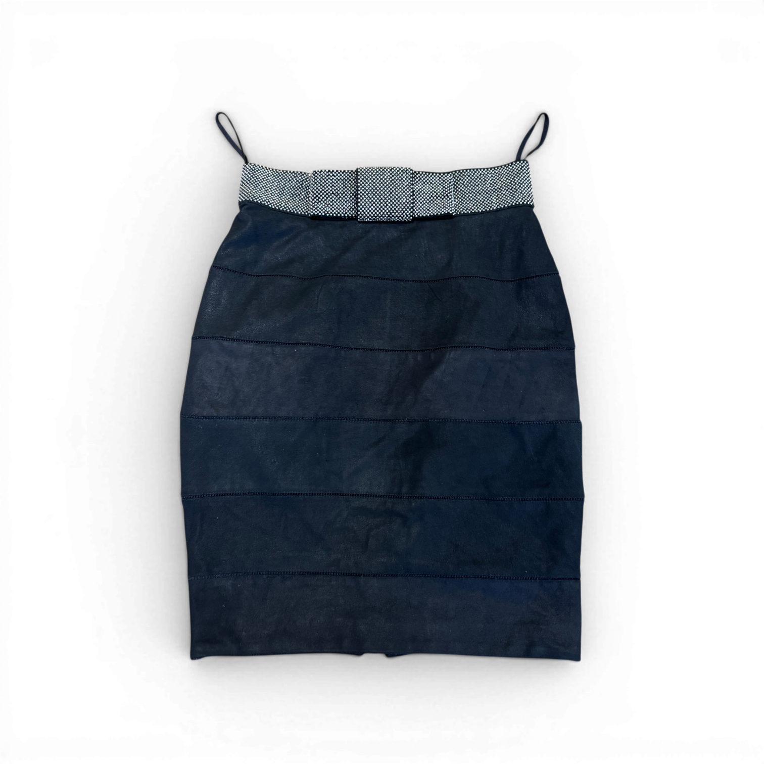 Balmain by Christophe Decarnin Paneled Leather Studded Bow Skirt