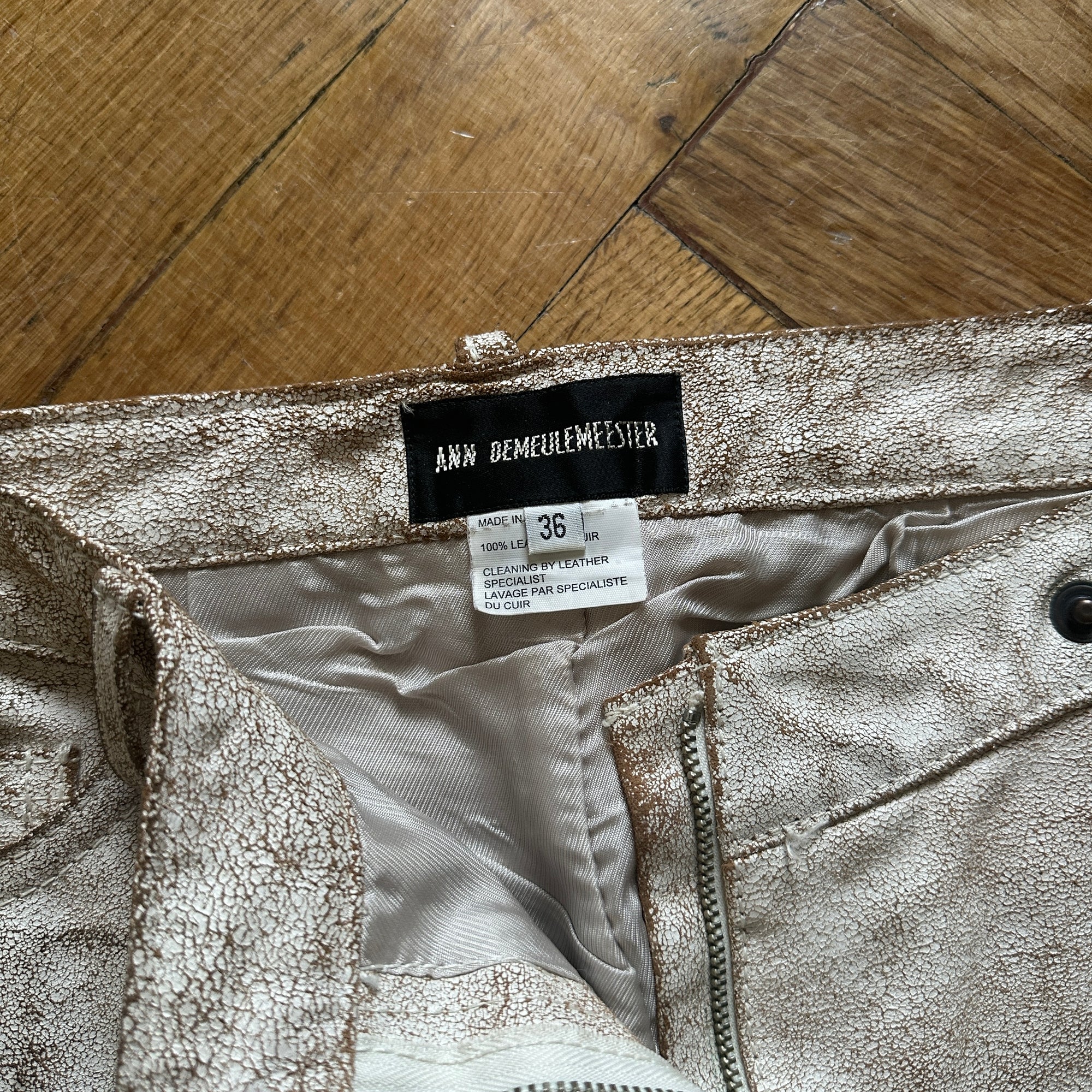 Ann Demeulemeester SS02 White Cracked Leather Skirt