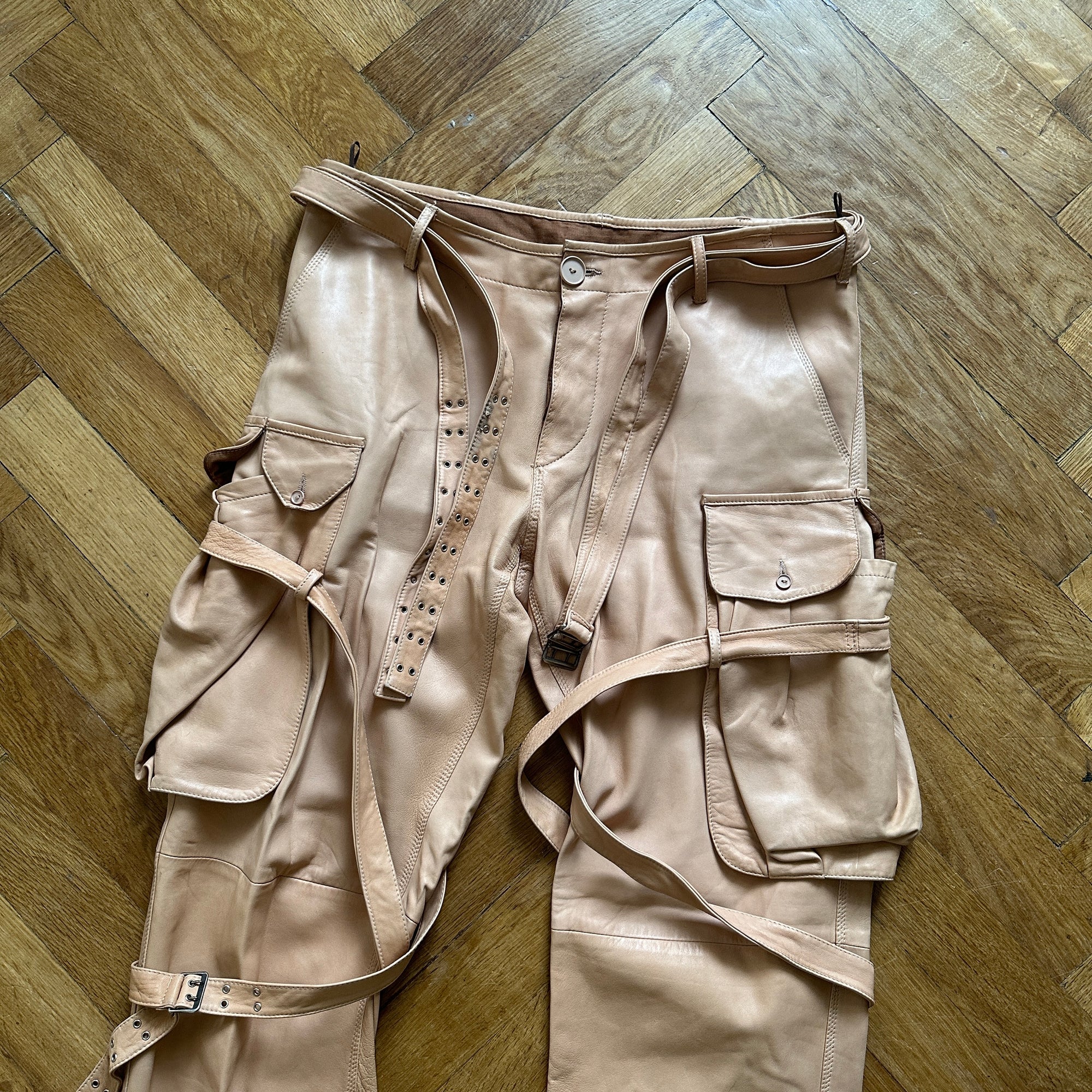 Jean Paul Gaultier Homme 90s Leather Strap Bondage Cargo Pants