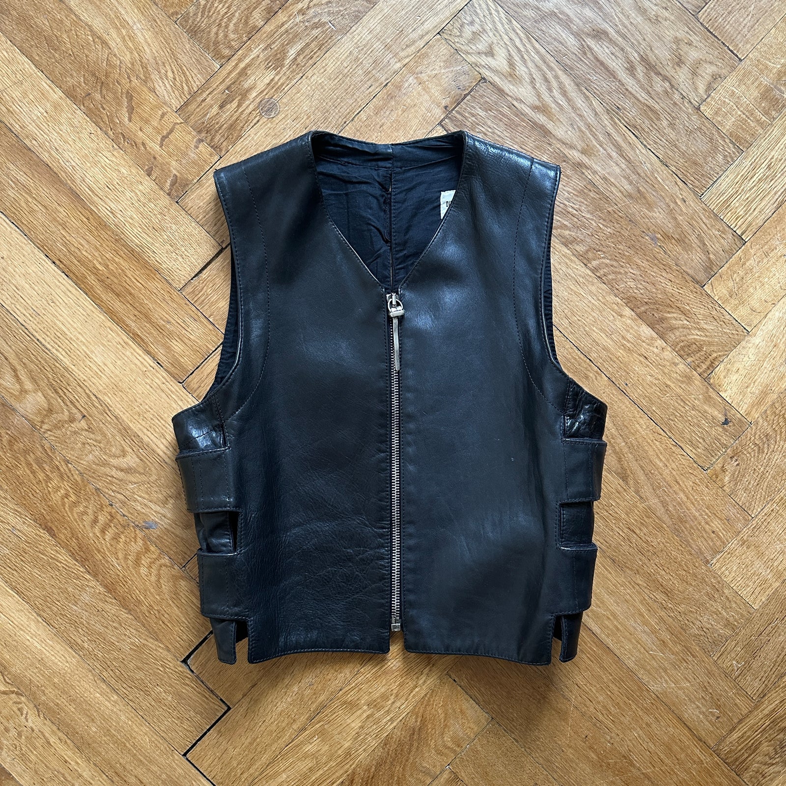 Dirk Bikkembergs FW95 Black Leather Velcro Gilet