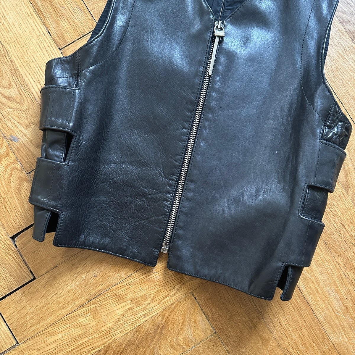 Dirk Bikkembergs FW95 Black Leather Velcro Gilet