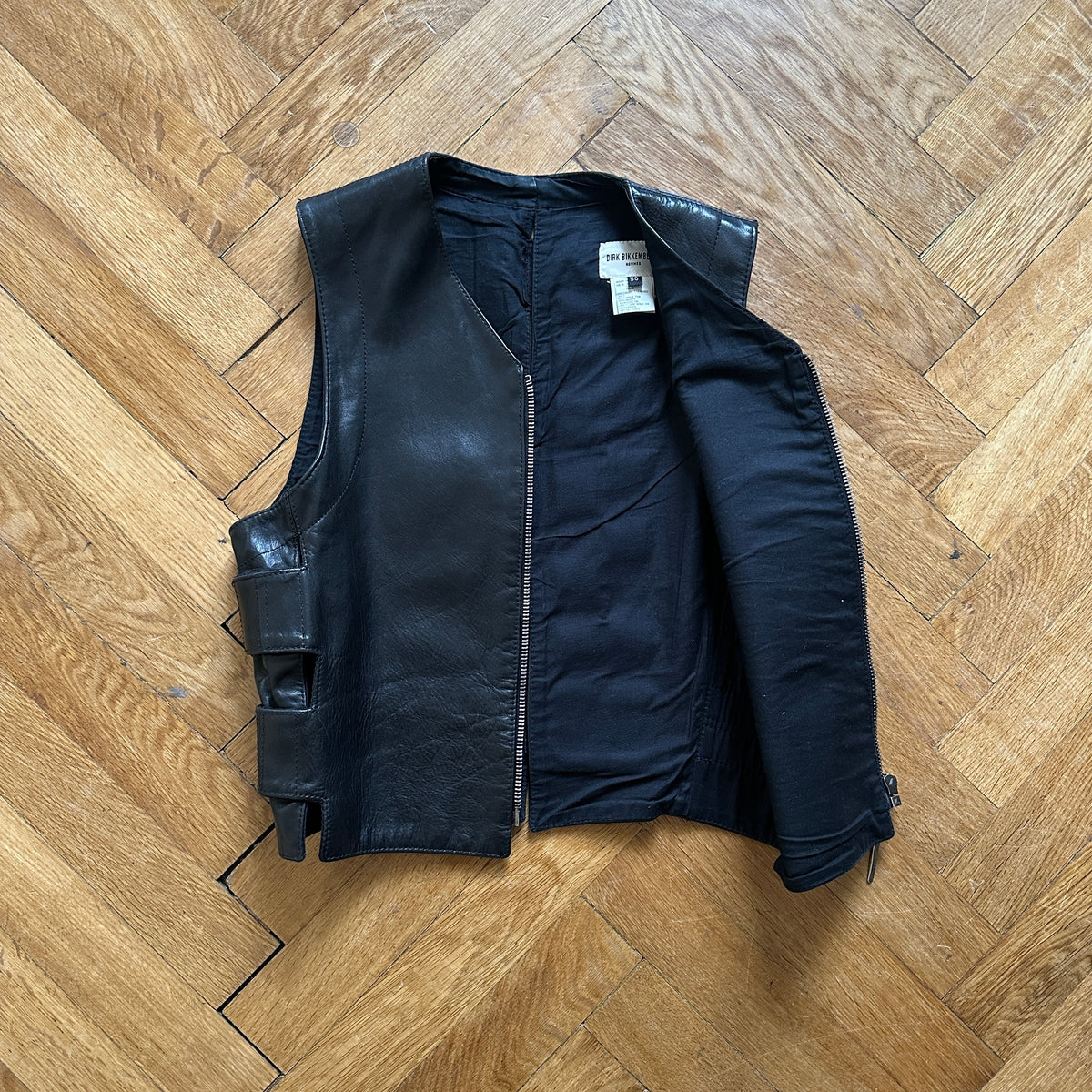 Dirk Bikkembergs FW95 Black Leather Velcro Gilet