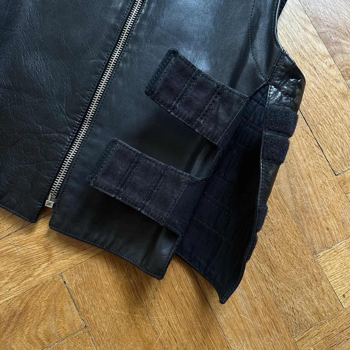 Dirk Bikkembergs FW95 Black Leather Velcro Gilet
