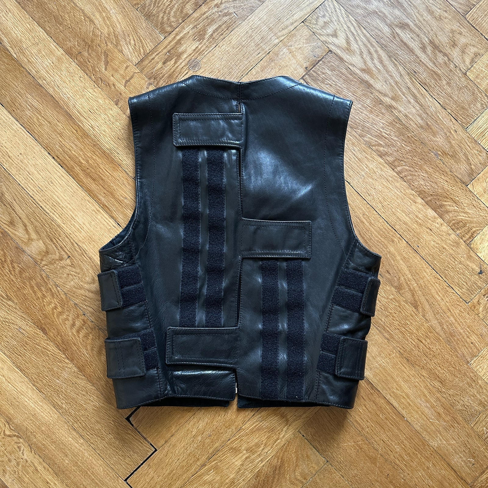 Dirk Bikkembergs FW95 Black Leather Velcro Gilet
