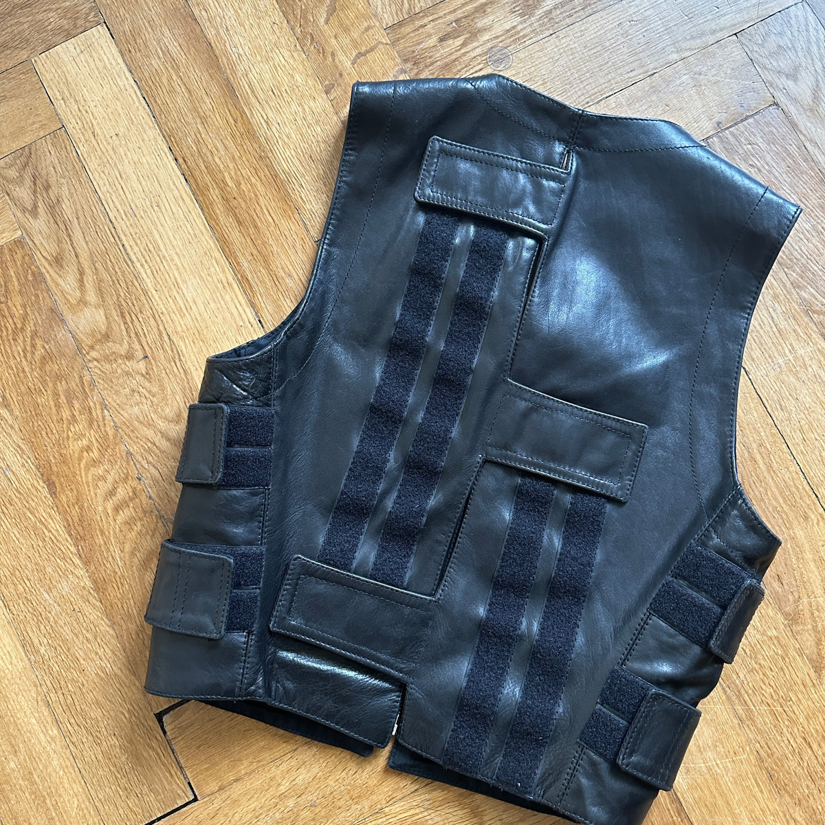 Dirk Bikkembergs FW95 Black Leather Velcro Gilet