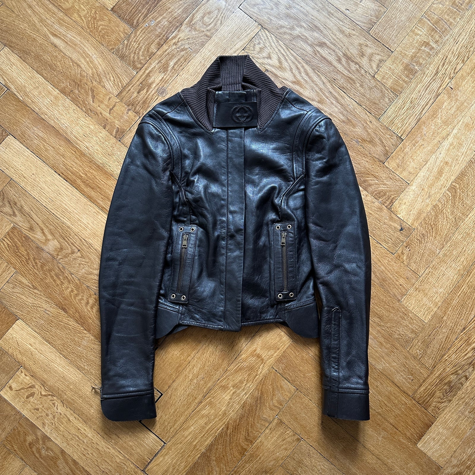 Gucci by Tom Ford 2000s Brown Paneled Leather Jacket