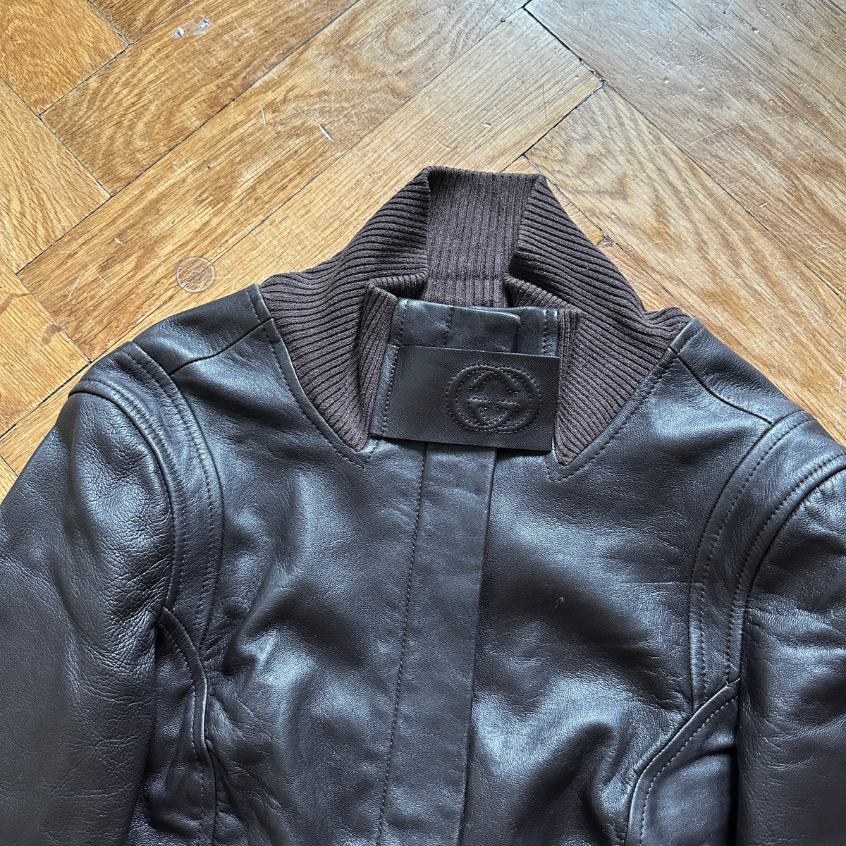 Gucci by Tom Ford 2000s Brown Paneled Leather Jacket