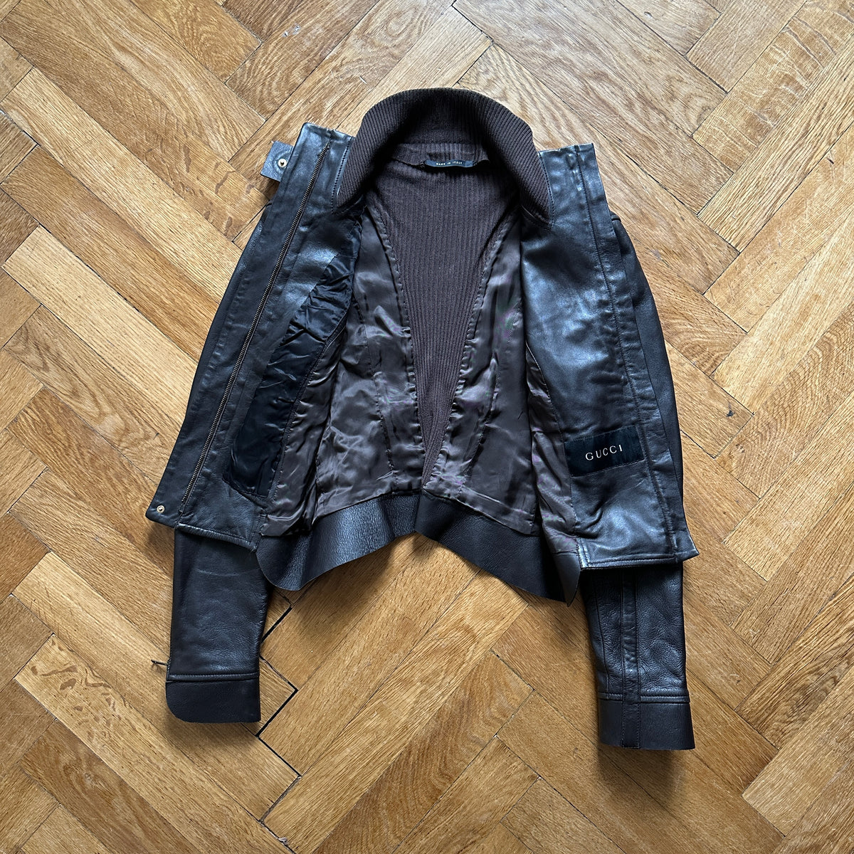 Gucci by Tom Ford 2000s Brown Paneled Leather Jacket