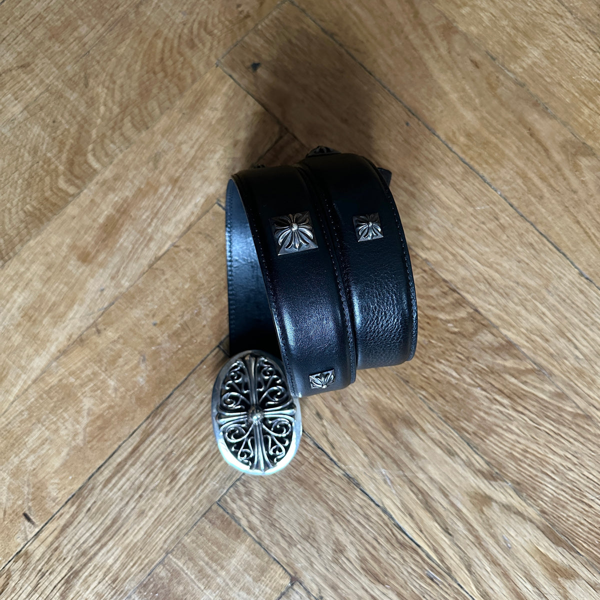Chrome Hearts Black Leather Studded Belt