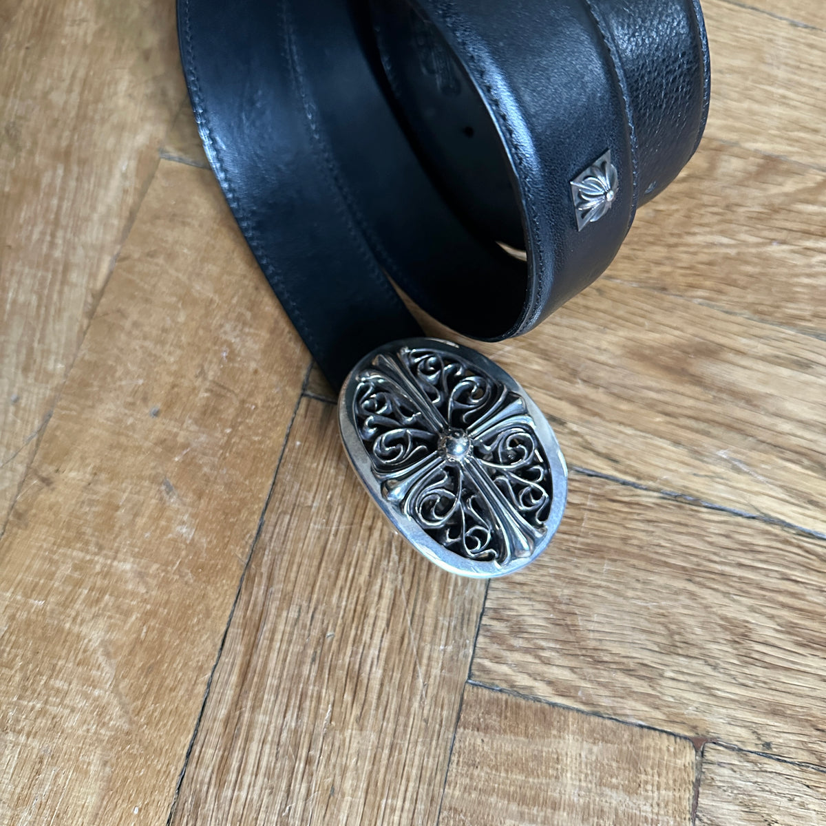 Chrome Hearts Black Leather Studded Belt