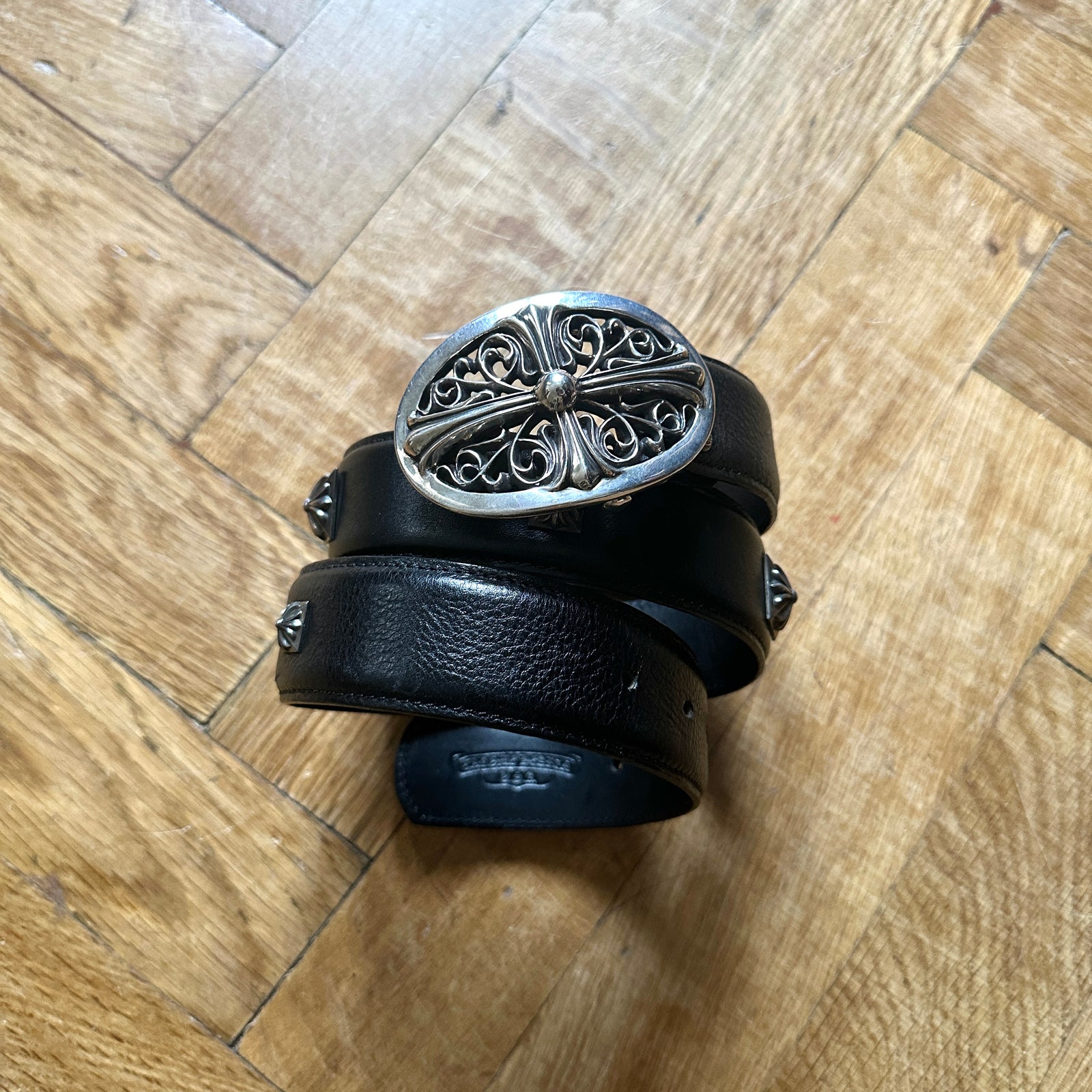 Chrome Hearts Black Leather Studded Belt