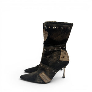 El Dantes 2000s Patched Studded Denim Heeled Boots