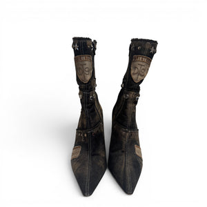 El Dantes 2000s Patched Studded Denim Heeled Boots