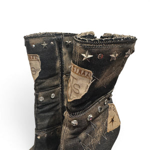 El Dantes 2000s Patched Studded Denim Heeled Boots