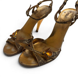 Gucci by Tom Ford SS04 Gold Monogram Bee Embellished Heels