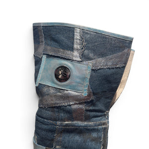 El Dantes 2000s Python Leather Metallic Denim Strapped Overknee Boots