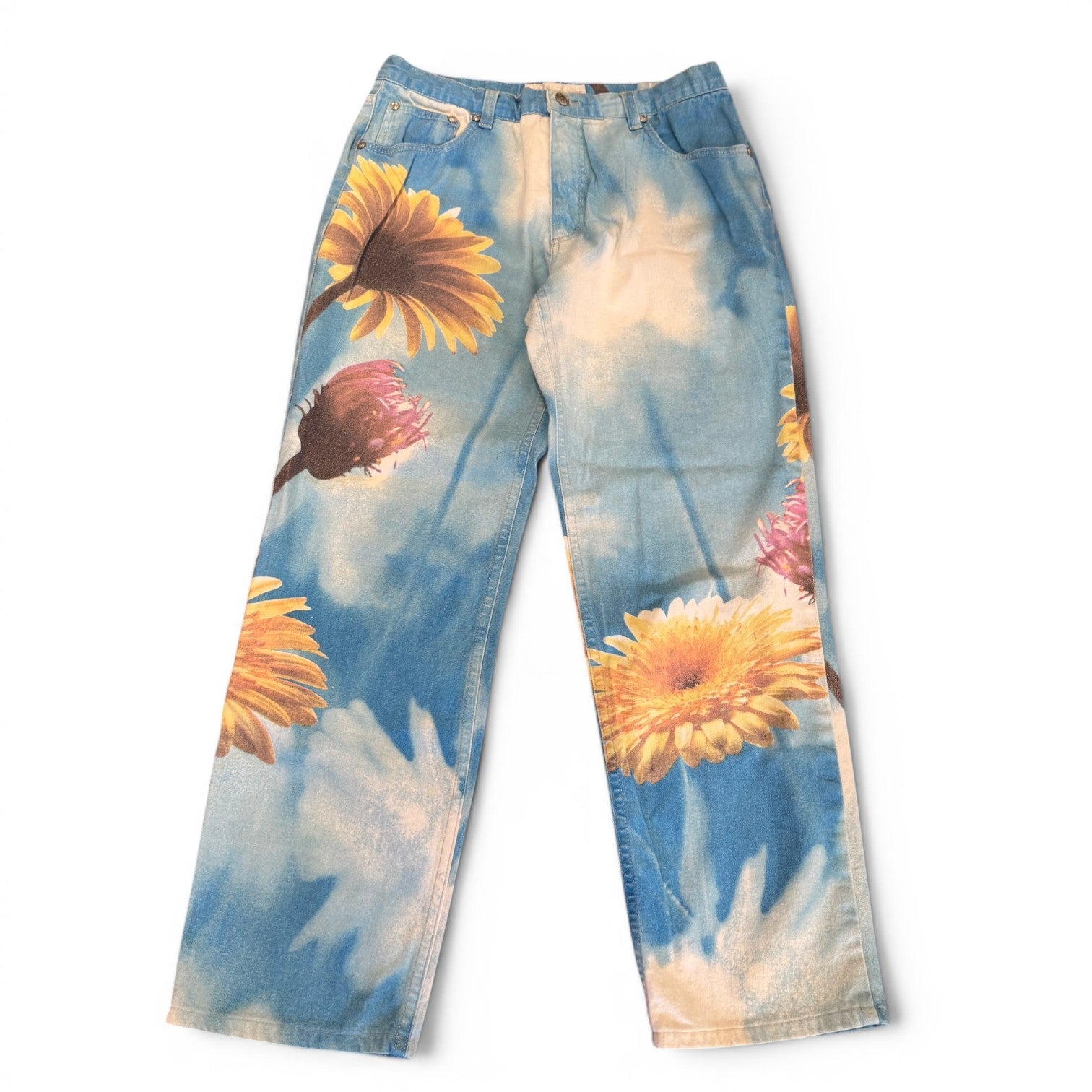 Roberto Cavalli 2000s Sky Flower Print Pants