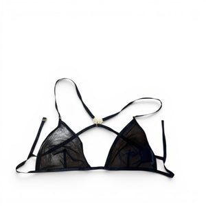 Gucci by Tom Ford SS04 Black Mesh Metal Logo Bralette