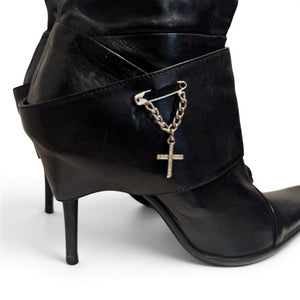 El Dantes 2000s Black Leather Chained Cross Piercing Boots