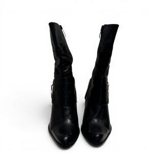 El Dantes 2000s Black Leather Chained Cross Piercing Boots