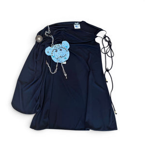 Dolce & Gabbana SS03 Runway Punk Denim Teddy Applique Chained Black Dress