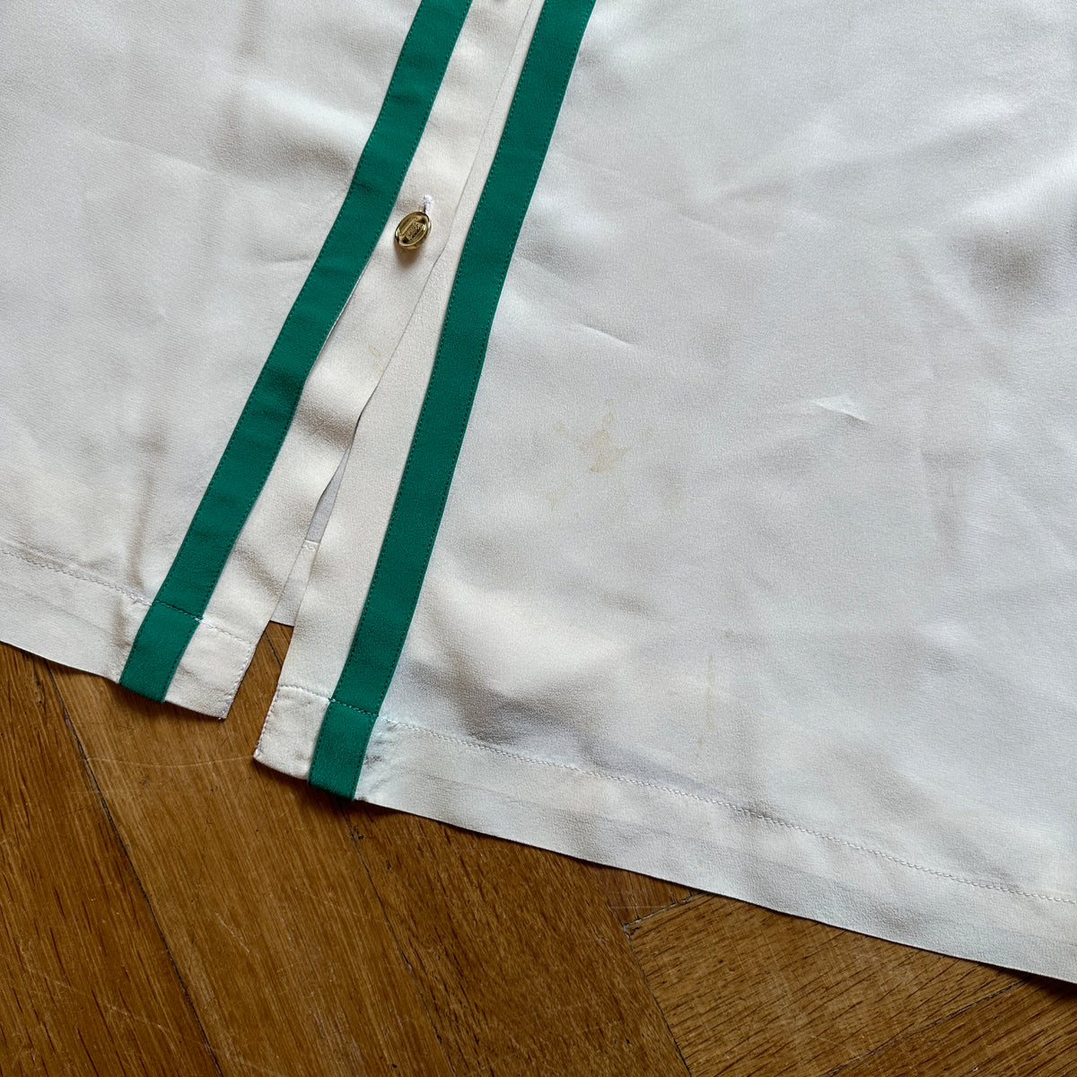 Chanel 80s Green Trimmed Silk Blouse