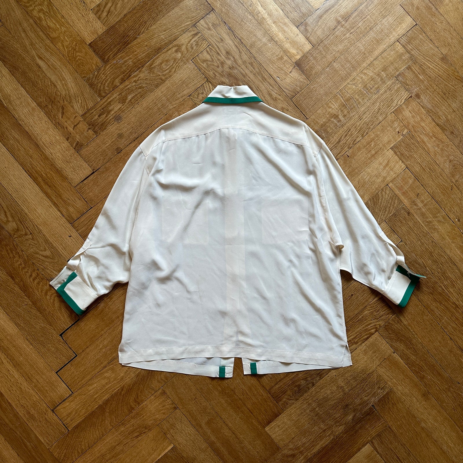 Chanel 80s Green Trimmed Silk Blouse