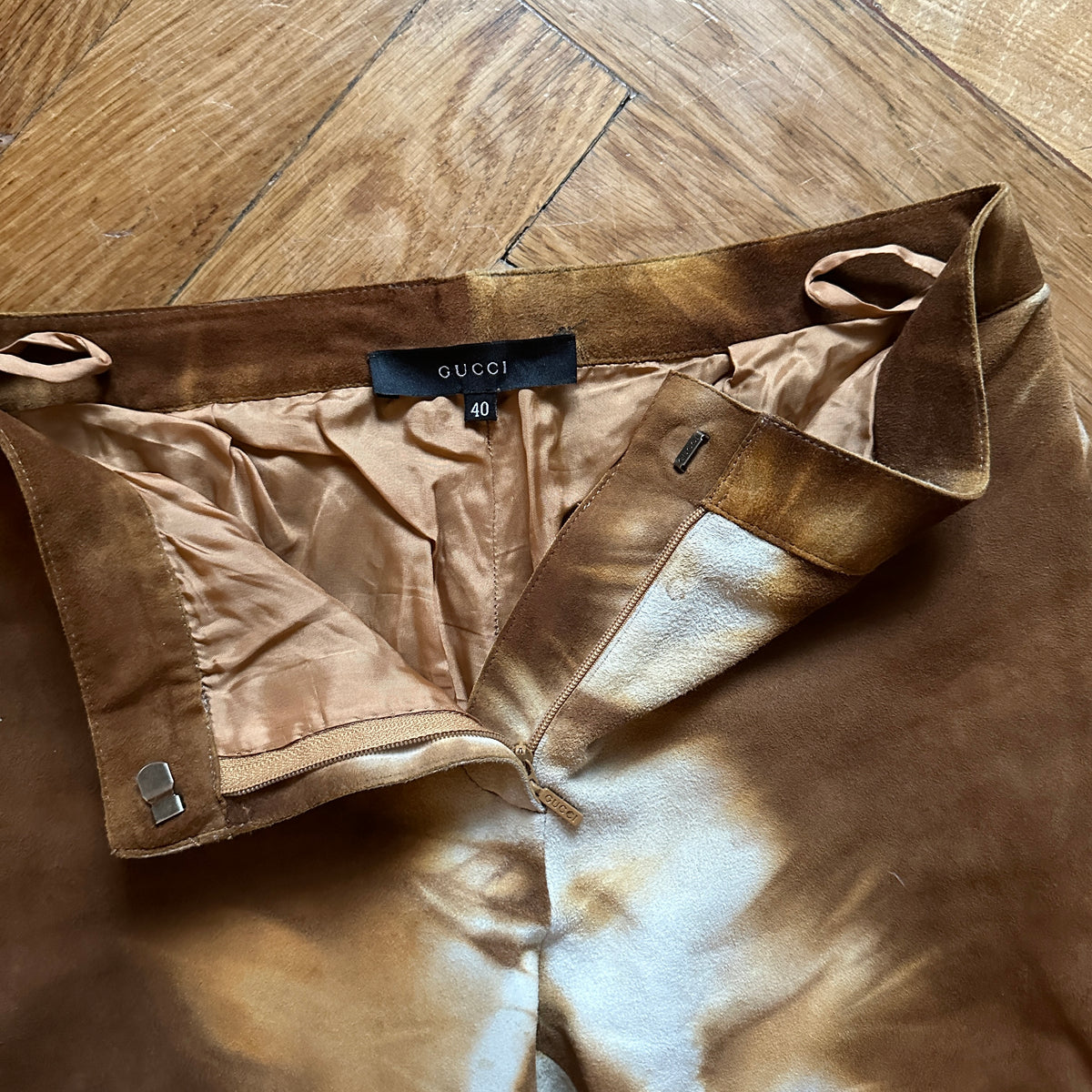 Gucci by Tom Ford FW99 Suede Tie Dye Flared Pants