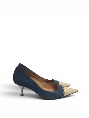 Chanel 2000s by Karl Lagerfeld Denim Star Charm Kitten Heels