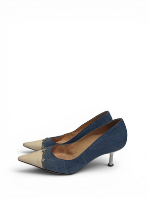 Chanel 2000s by Karl Lagerfeld Denim Star Charm Kitten Heels