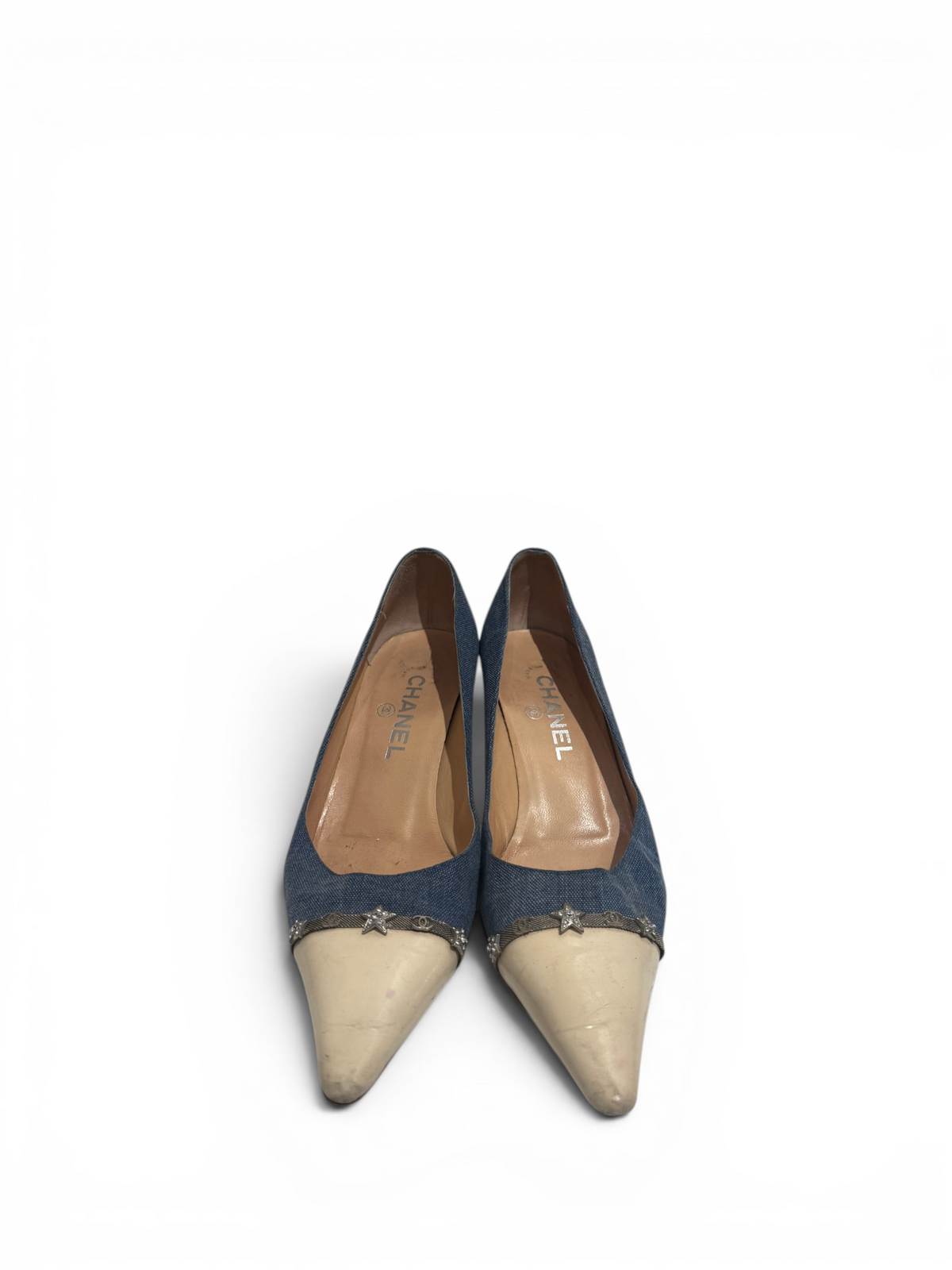 Chanel 2000s by Karl Lagerfeld Denim Star Charm Kitten Heels