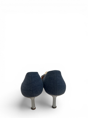 Chanel 2000s by Karl Lagerfeld Denim Star Charm Kitten Heels