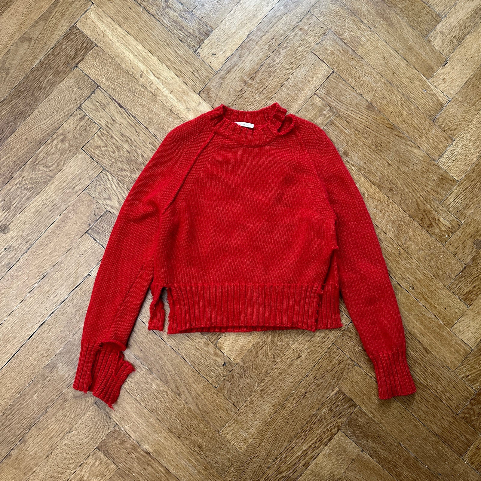 Céline by Phoebe Philo FW17 Red Destroyed Knit Sweater