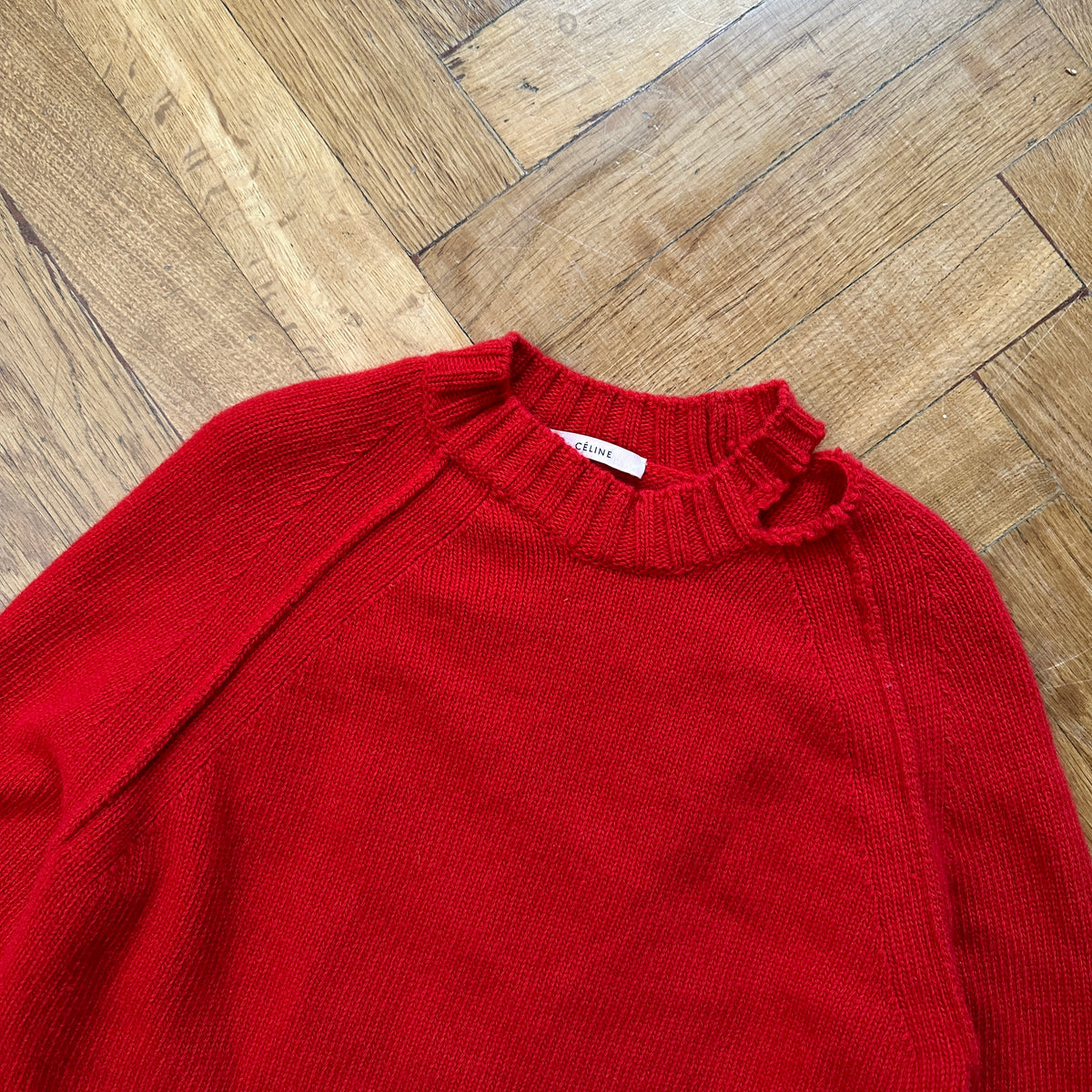 Céline by Phoebe Philo FW17 Red Destroyed Knit Sweater