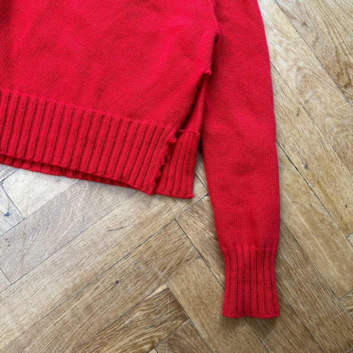 Céline by Phoebe Philo FW17 Red Destroyed Knit Sweater
