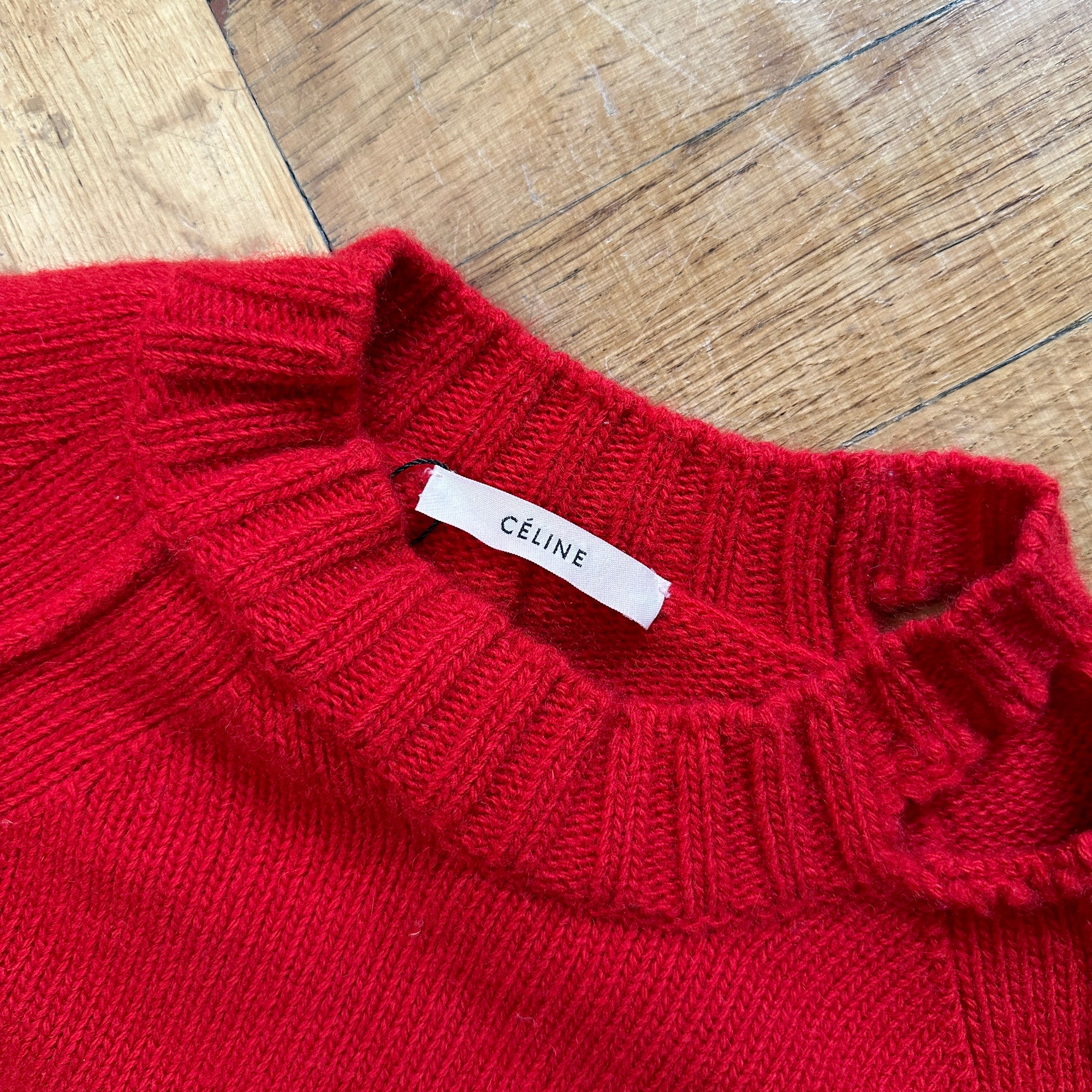 Céline by Phoebe Philo FW17 Red Destroyed Knit Sweater