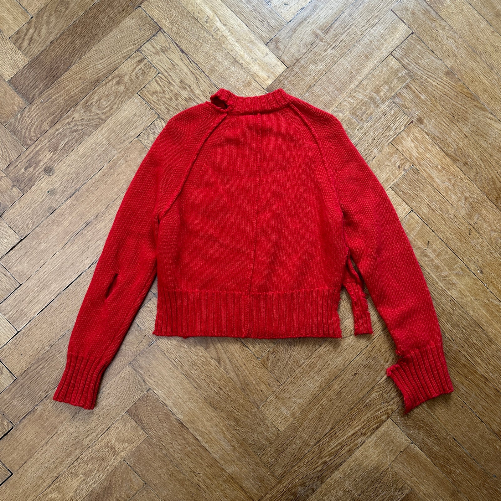 Céline by Phoebe Philo FW17 Red Destroyed Knit Sweater