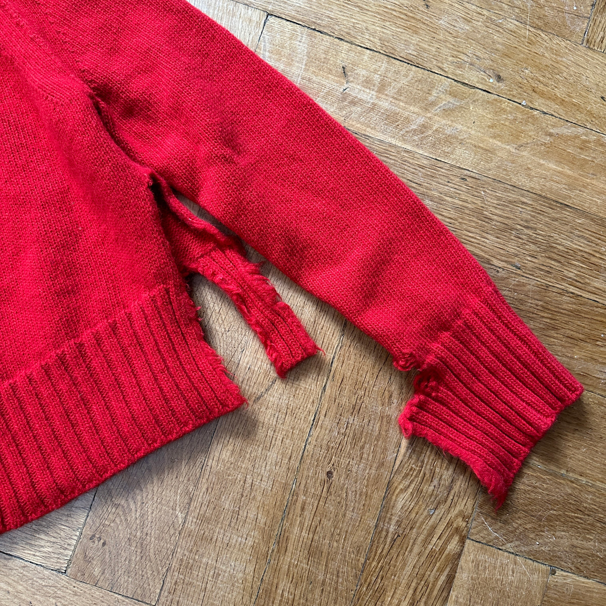 Céline by Phoebe Philo FW17 Red Destroyed Knit Sweater