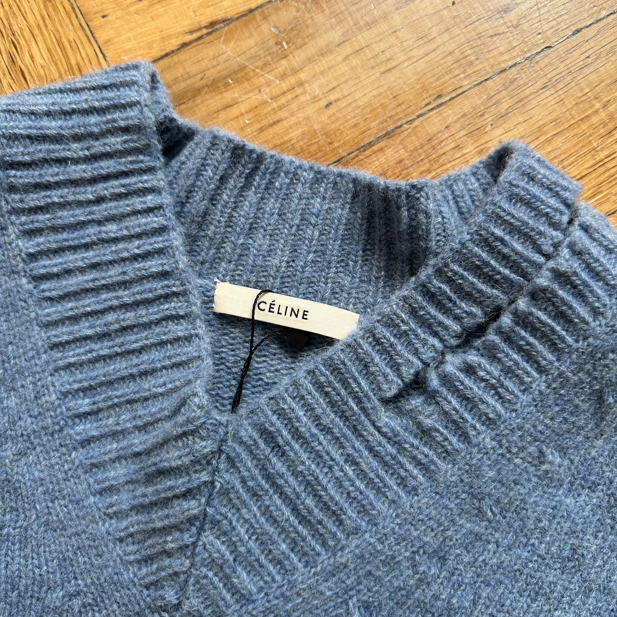 Céline by Phoebe Philo FW17 Blue Oversized Destroyed Knit Sweater