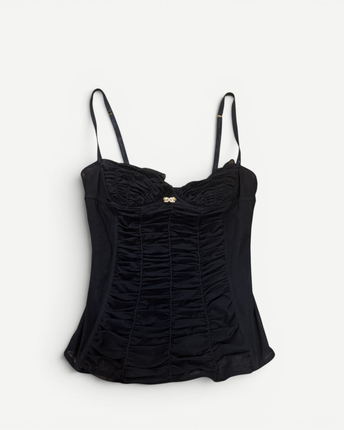 Dolce & Gabbana 2000s Black Metal Logo Pleated Bustier
