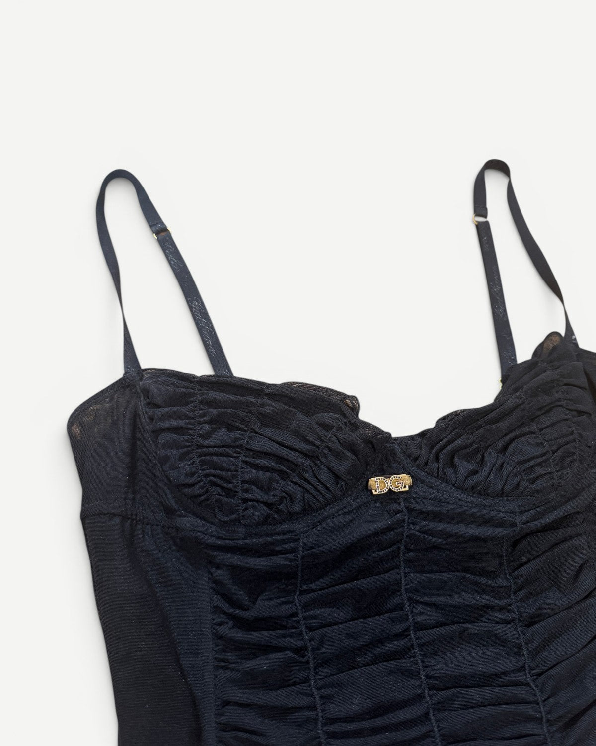 Dolce & Gabbana 2000s Black Metal Logo Pleated Bustier